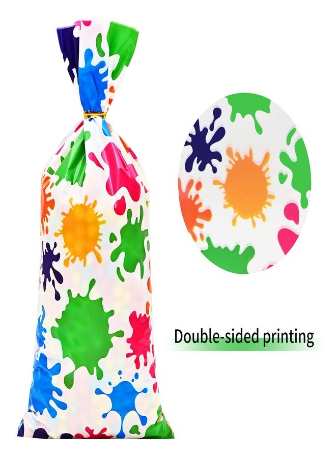 Lecpeting 100 Pcs Artist Paint Treat Bags Colorful Paint Splatter Print Cellophane Candy Bags Art Painting Party Favor with Twist Ties for Artist Painting Theme Birthday Party Supplies - Image 3